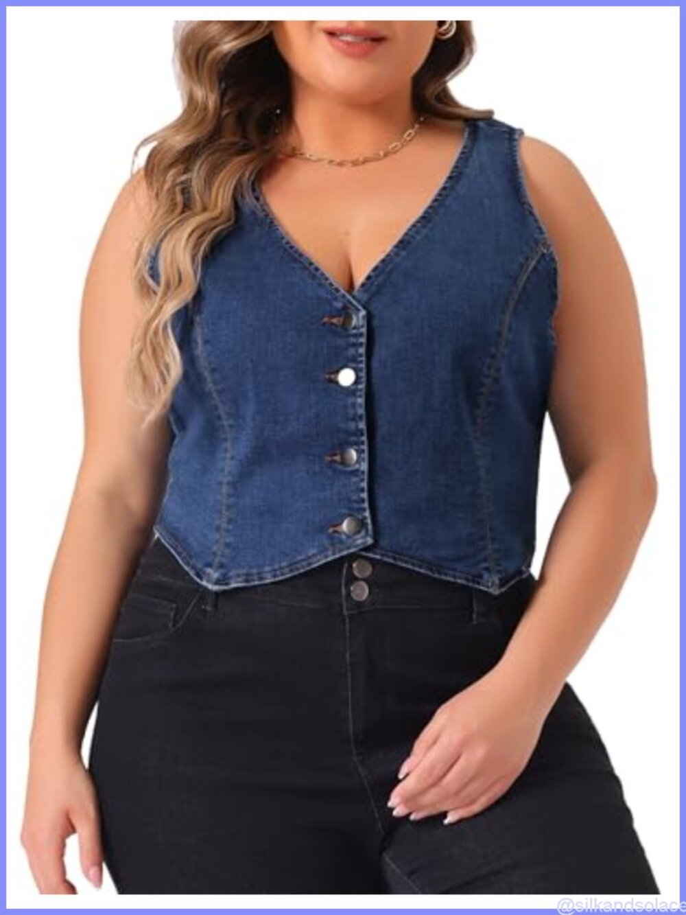 Plus Size Stretch Denim Vest Sleeveless Button Down Casual Jean Waistcoat